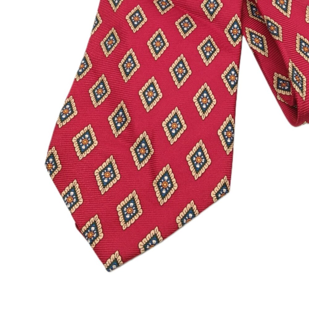 Jos. A. Bank Silk Tie Men’s 60.5” Red Gold Woven Geometric Medallion Wide New